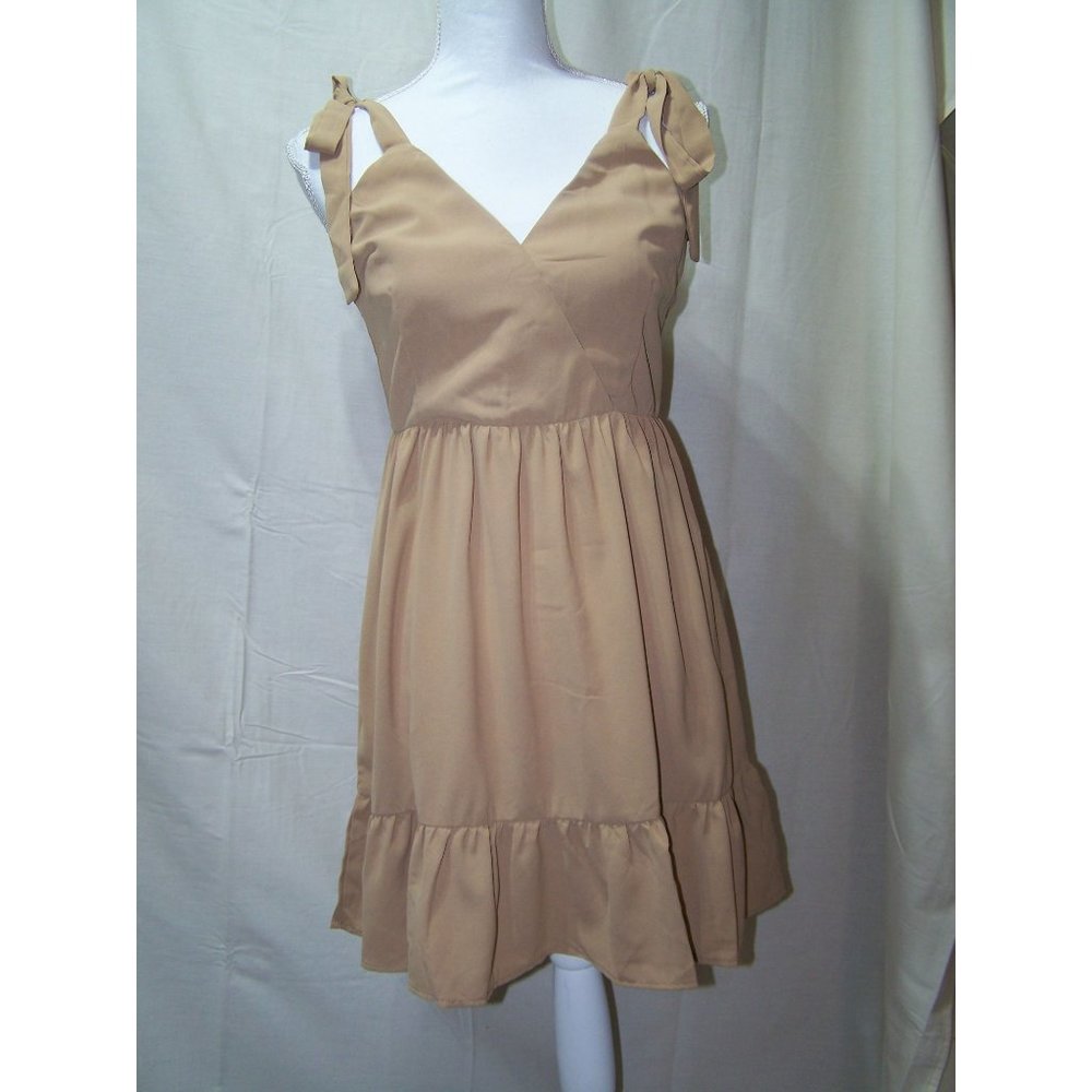 Shein Halter Dress Size Small Tan Shoulder Ties